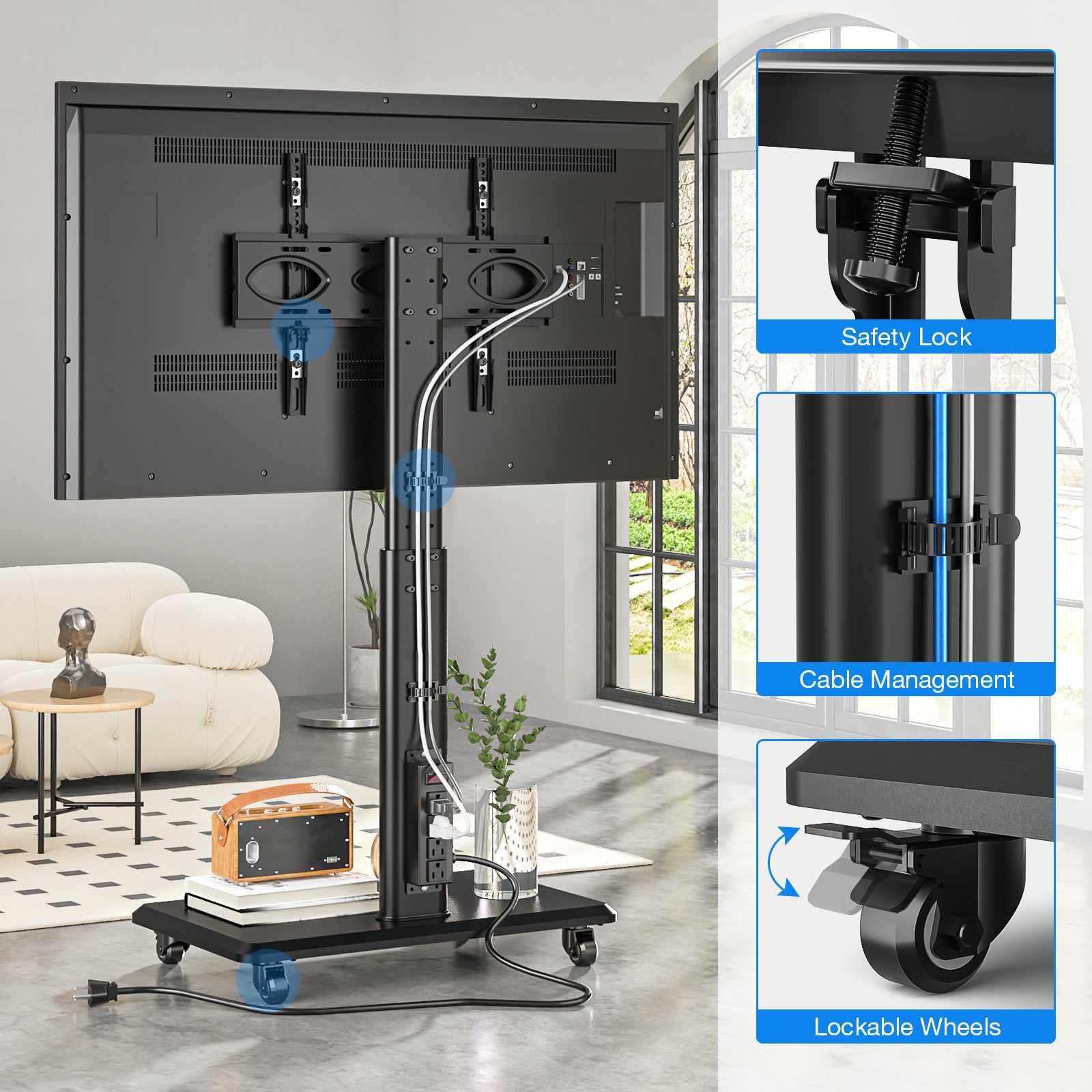 Rfiver Sleek Rolling TV Stand with Power Outlet for 32-70 Inch TVs